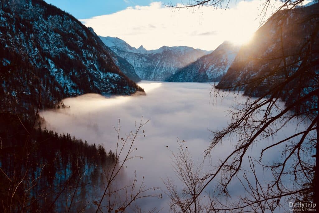 Koenigssee Malerwinkel Panorama Nebel Winter