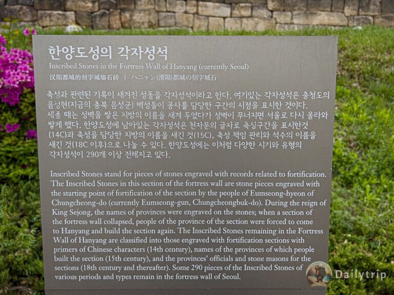 Seoul City Wall Trail Infotafel Geschichte