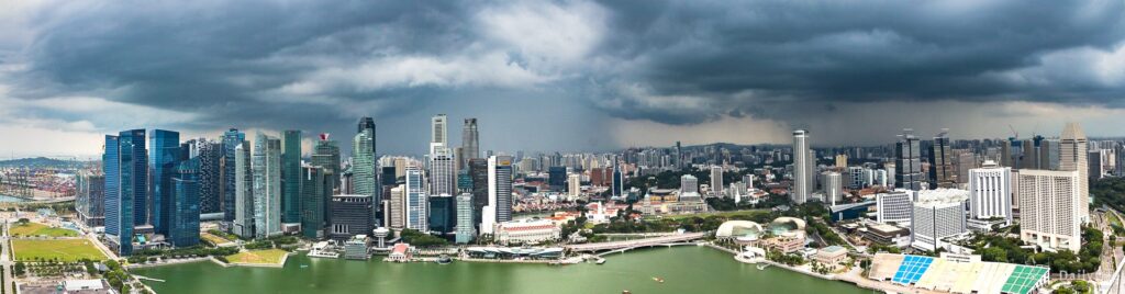 Singapur Skyline Marina Bay Sands Dachterrrasse Panorama